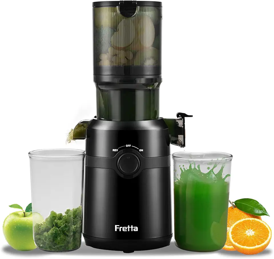 Fretta Máquinas De Suco Nifty Cold Press, Mastigação Lenta Com Grande Rampa Alimentação 1,1 L, Cabem Frutas E Vegetais Inteiros, Fácil Limpeza, Autoalimentação, Alto Rendimento Suco, Sem Bpa (Tinta