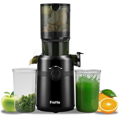 Cold Press Juicer Machines,Fretta Nifty Slow Masticating Juicer Machines with PCTG Material from the USA,Fit Whole Fruits & Vegetables-Easy to Clean,High Juice Yield,BPA Free (Ink-black)