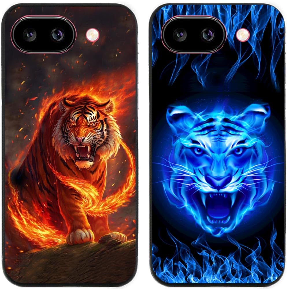 Case For Google Pixel 9a,Flame Tiger Printed Durable Degradable TPU Silicone Gel Thin Back Phone Case Cover,2 Pcs/lot