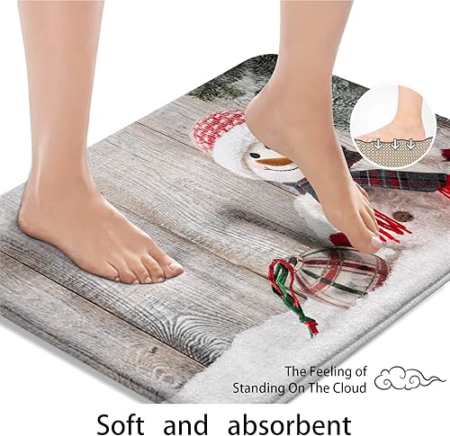 Miniatura 4 de ArtSocket Juego de 3 alfombras y tapetes de baño, antideslizantes, muñeco de nieve, bola de Navidad, de nieve, absorbente, de espuma viscoelástica,