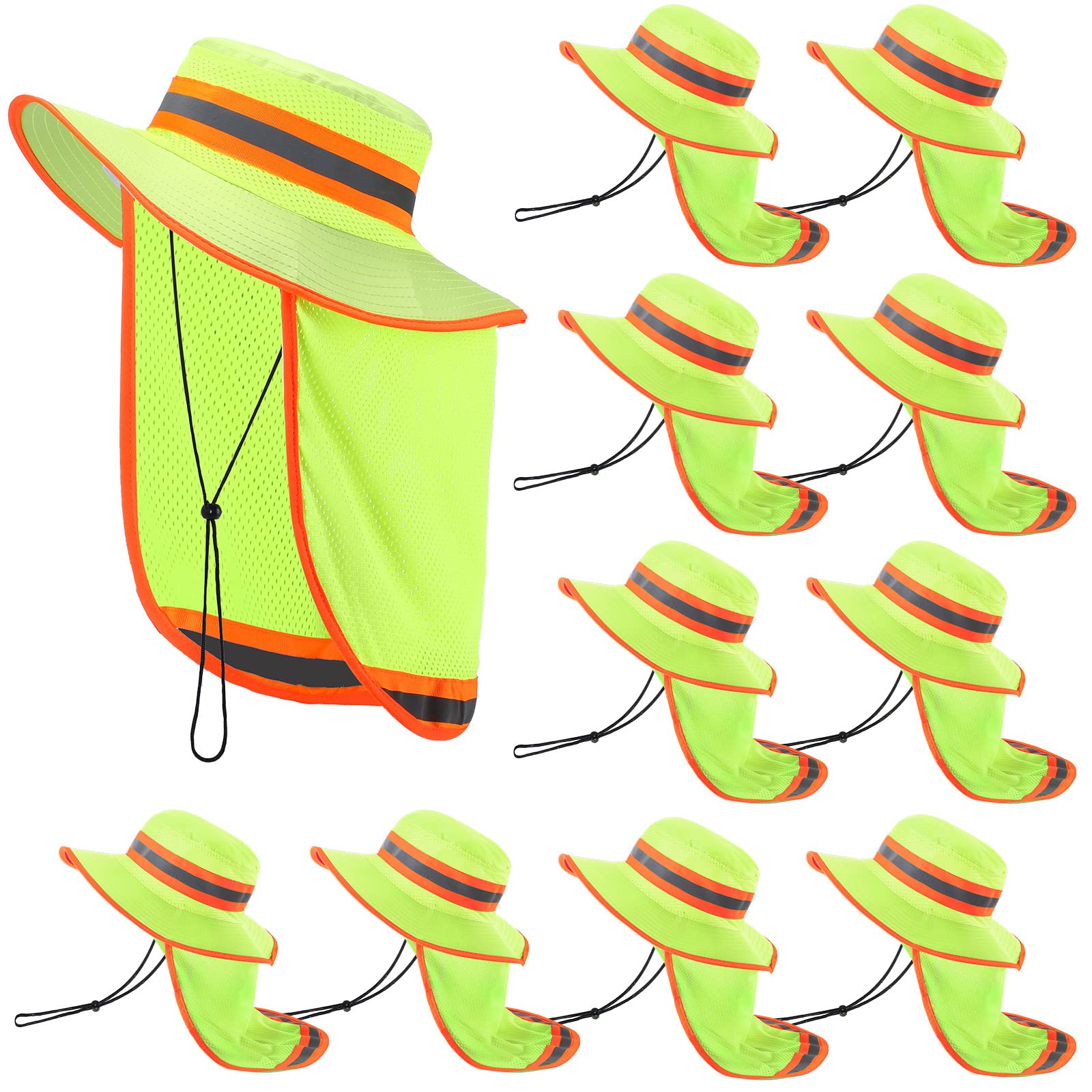 Jexine Cappello riflettente ad alta visibilità con patta per il collo, cappello da sole di sicurezza per gli uomini, cappello da pescatore boonie, 10 pezzi