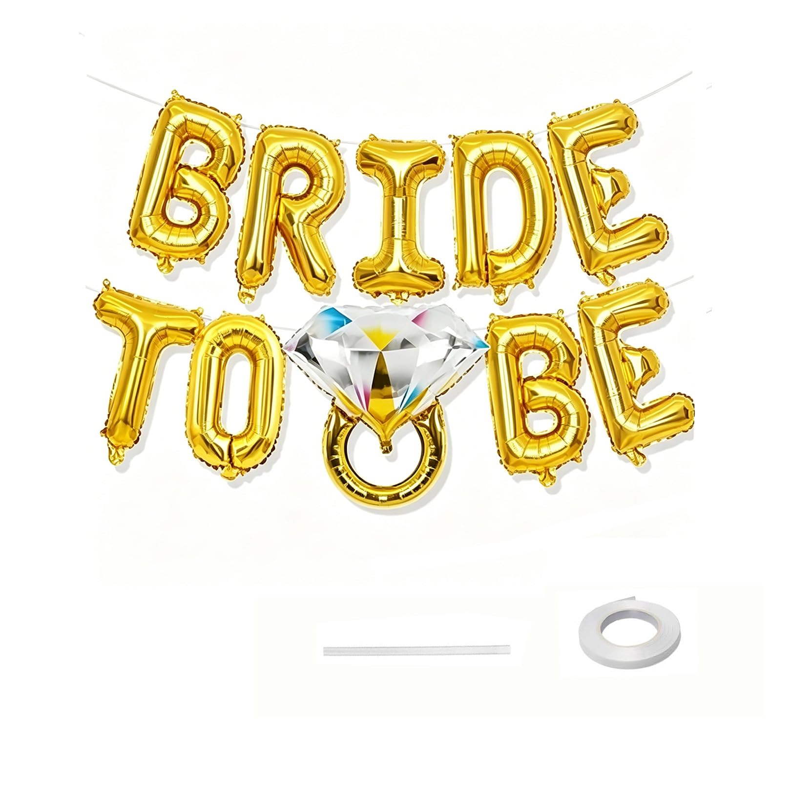Gold Bride To Be Balloons,Hen Party Decorations,Bride To Be Banner Bridal Shower Letters Foil Balloons Diamond Ring Balloon Bachelorette Party Decorations for Wedding Engagement Hen Do Accessories