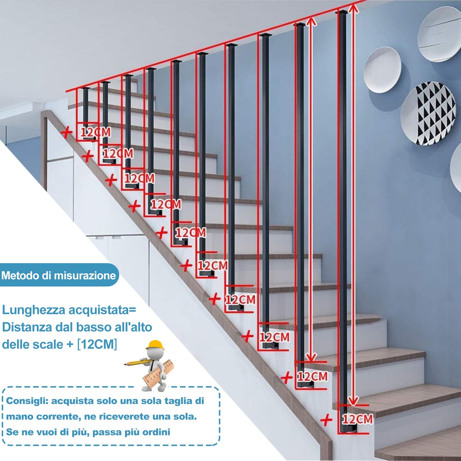 YUDE Ringhiera per Scale Interne, DIY Corrimano per Scale Interne Corrimano per Scale in Ferro Battuto Ringhiera per Scale a Forma di L per Soffitta, Interni Villa e Appartamento