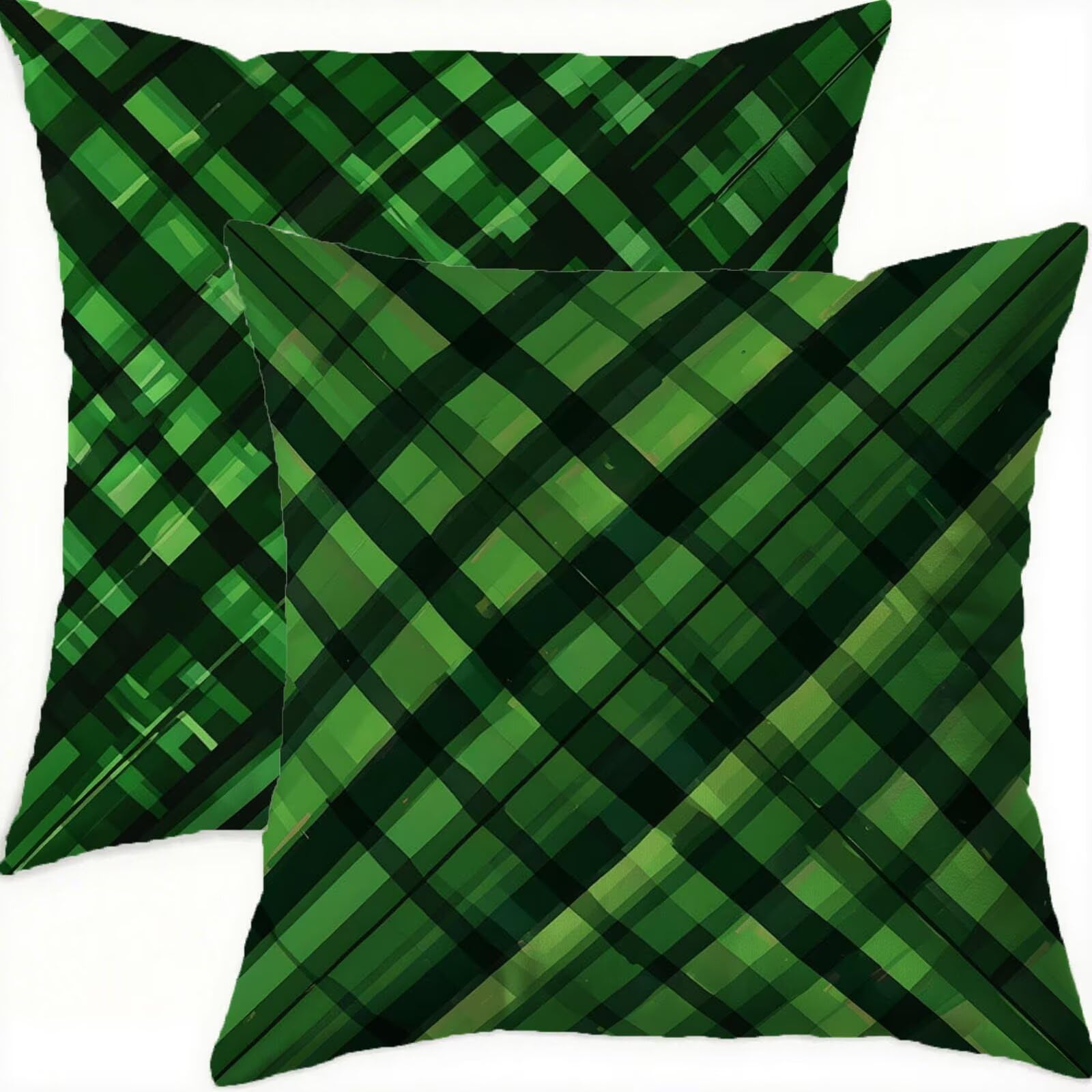 Housse coussin 80x80cm lot de 2 en velours géométrique vert imperméable