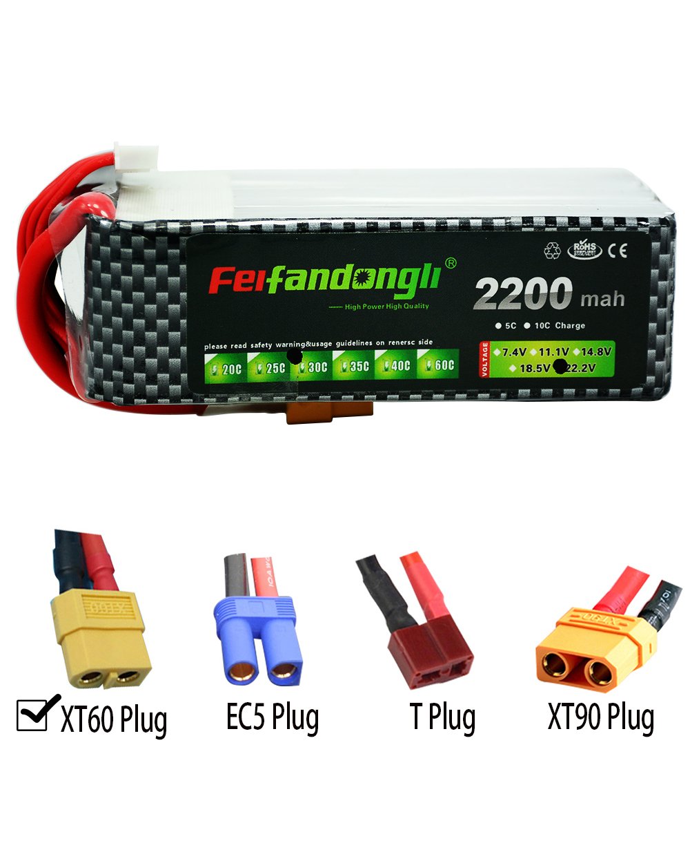 Rc Lipo Battery Pack 22.2V 6S 2200mah 30C with XT60 Plug Connector for DJI F550 RC Airplane RC Helicopter RC Car RC Truck RC Boat Remote Control Drone FPV and Hobby Multirotor Qudcopter