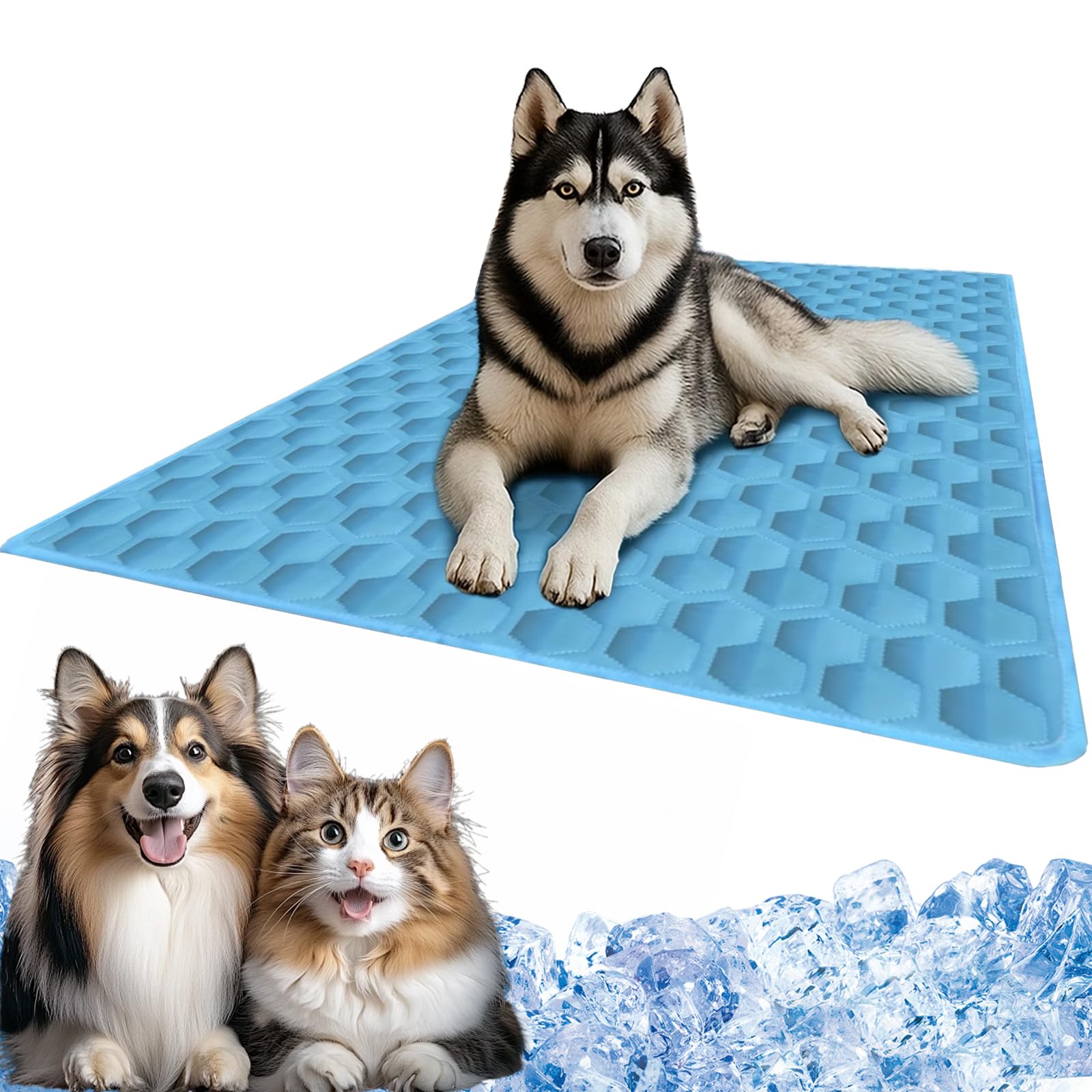 Dog Cooling Mat, Self Cool Mat for Small Medium Large Dogs & Cats, Durable Anti-Scratch Ice Silk Cooling Pet Bed, Foldable Easy-Clean Pet Cooling Matt for Indoor, Outdoor, Car Use ，Blue：S: 40 * 50cm