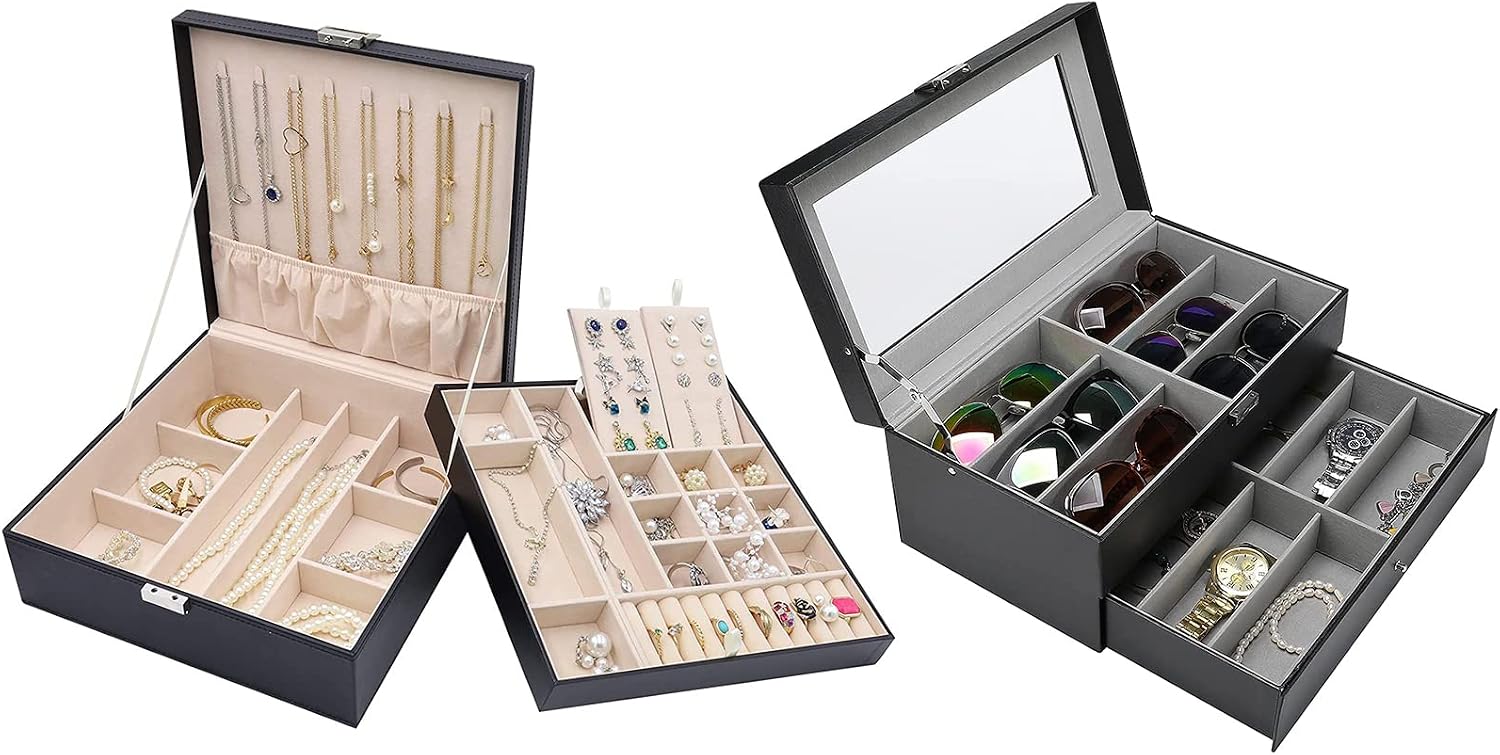 ProCase Jewelry Box for Women Girls Girlfriend Wife Ideal Gift Bundle with (12 Slots) Sunglasses Organizer for Women Man
