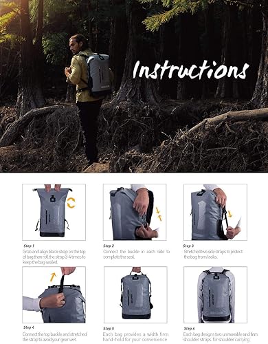 Miniatura 8 de Mochila Idrybag impermeable para deportes acuáticos, saco estanco para senderismo, con tiras de hombros, de 5.28, 7.93 y 10.57 galones