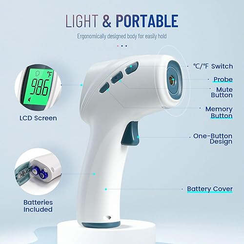 Vista 13 de Termómetro de frente para adultos y niños, termómetro digital infrarrojo con alarma de fiebre, resultados rápidos y precisos, fácil de usar