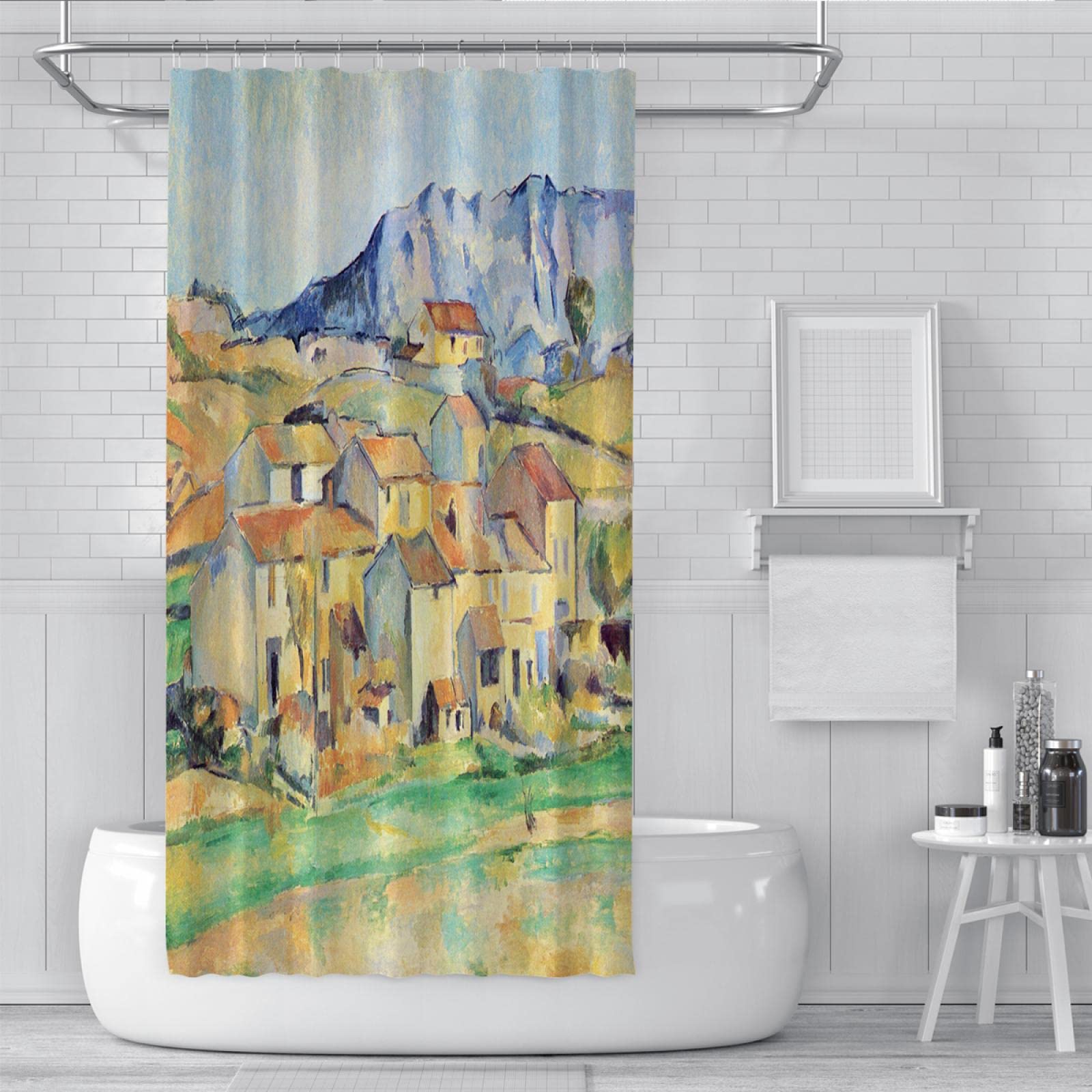 Paul Cézanne zasłona prysznicowa do domu w górach, zasłony łazienkowe, można prać w pralce, tkanina poliestrowa, zestaw zasłon prysznicowych z 12 haczykami, 200 x 240 cm