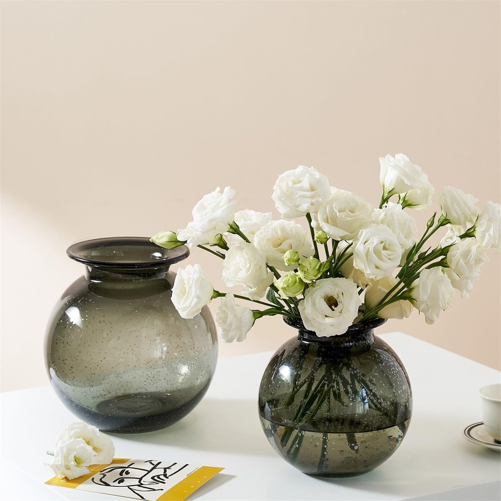 Vasi di Fiori Vaso Moderno in Vetro Grigio con Bolle d'Aria