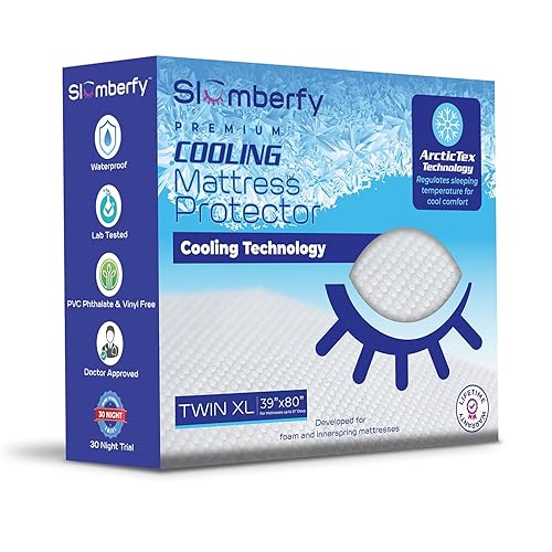 Slumberfy Twin XL Cooling Hypoallergenic Mattress Protector, 39x80 in, White,