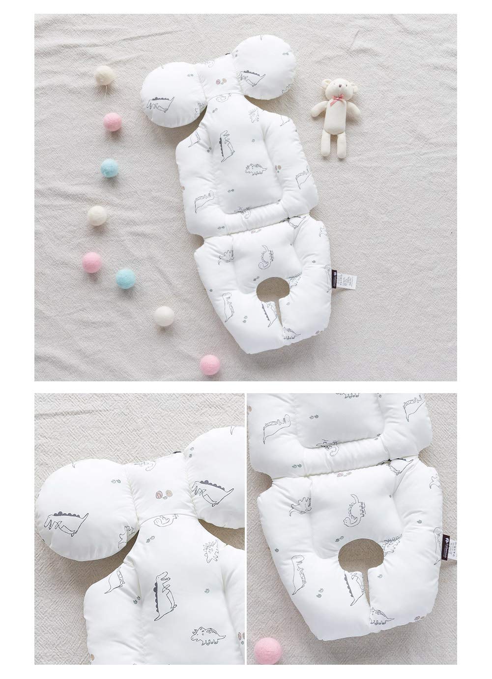 Baby Double Liner Reversible Stroller Car Seat Cushion Pad - Double Sides Breathable Modal & 3D Air Mesh Inserts Dinosaur