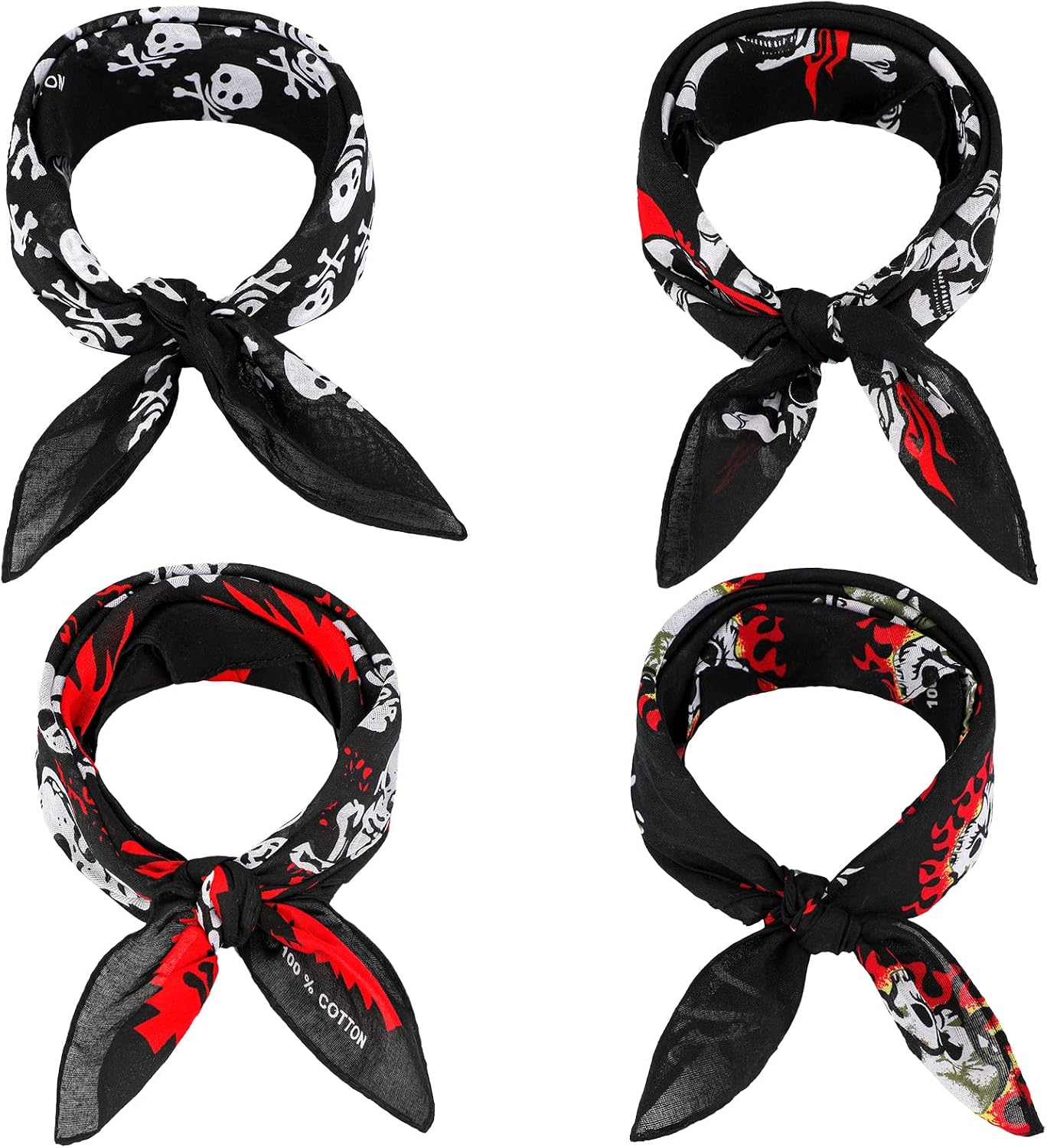 Jetec 4 Pcs Pirate Bandana for Pirate Party Decoration Cotton Squares Headwraps Skull Scarf Soft Lightweight Neckerchiefs