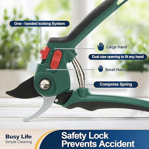 Miniatura 4 de Yocada Tijeras de podar de jardín, 2 unidades, tijeras de acero para jardinería, tijeras de mano afiladas de alta resistencia para setos de plantas