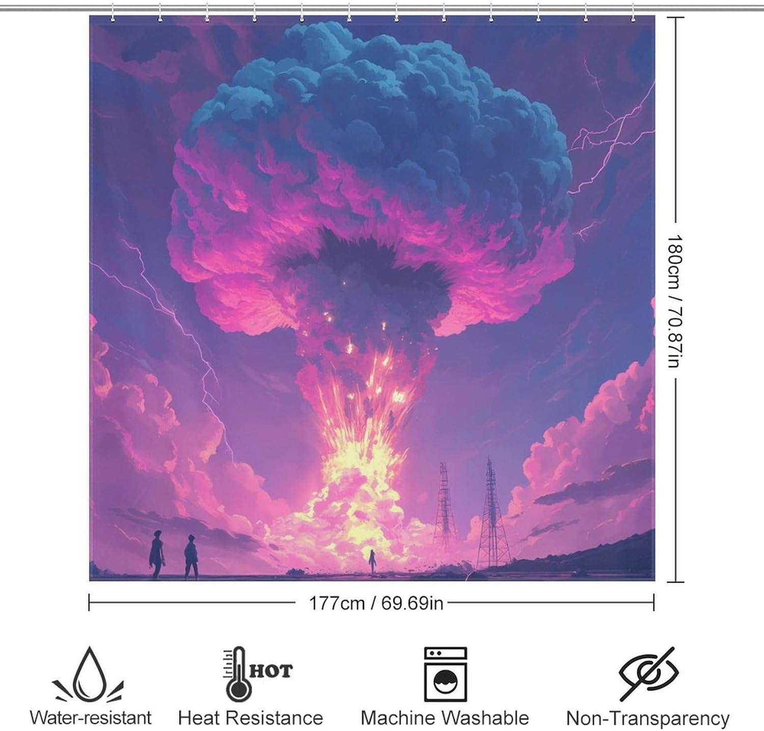 Nuclear Mushroom Cloud Shower Curtain Home Bathroom Decor Waterproof Splash Shower Curtains