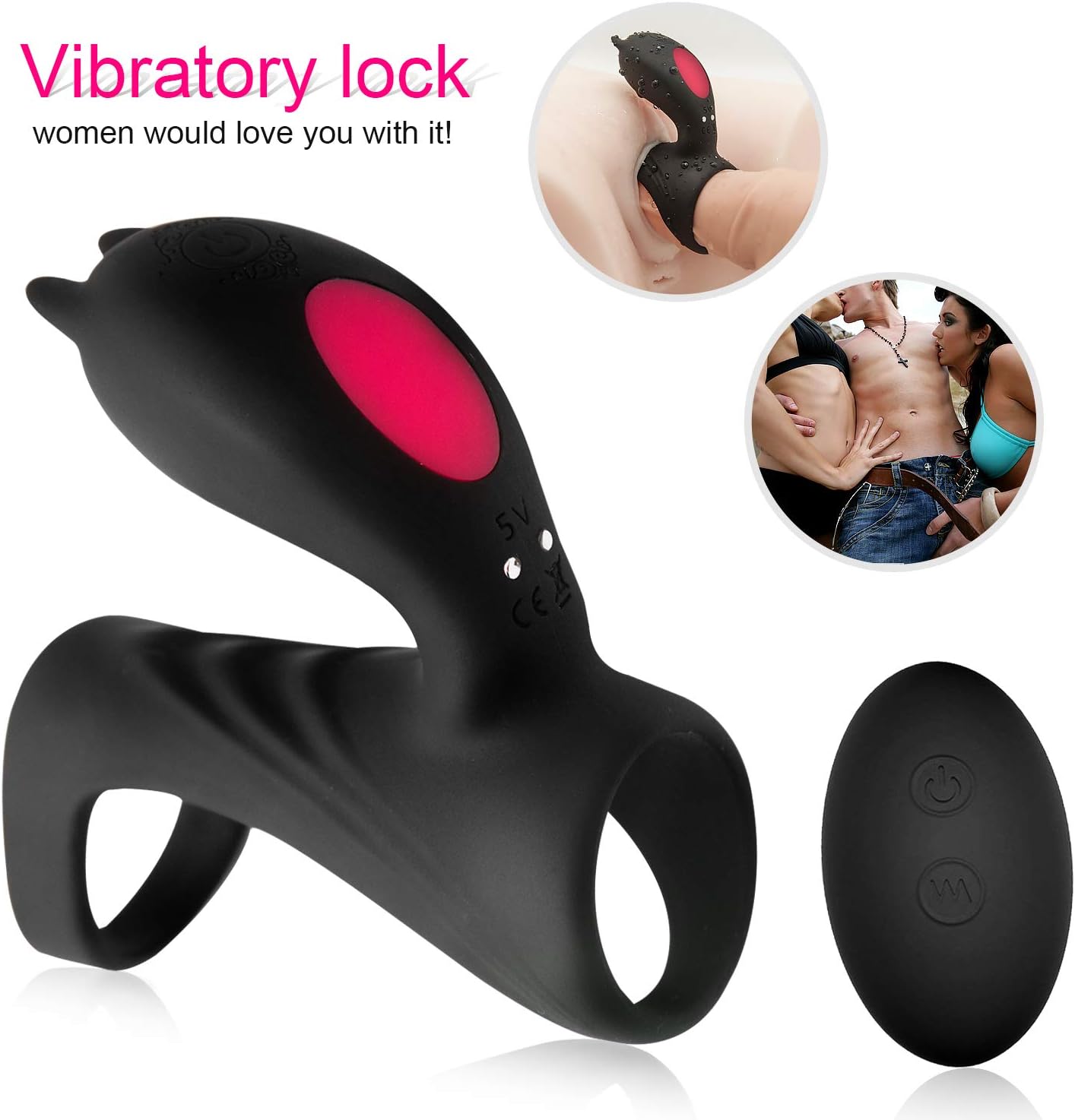 Ring Vibbbrator with Rabbit Ears 10 Vibbbration Modes Rechargeable Men's Vibbbrating Clock Ring