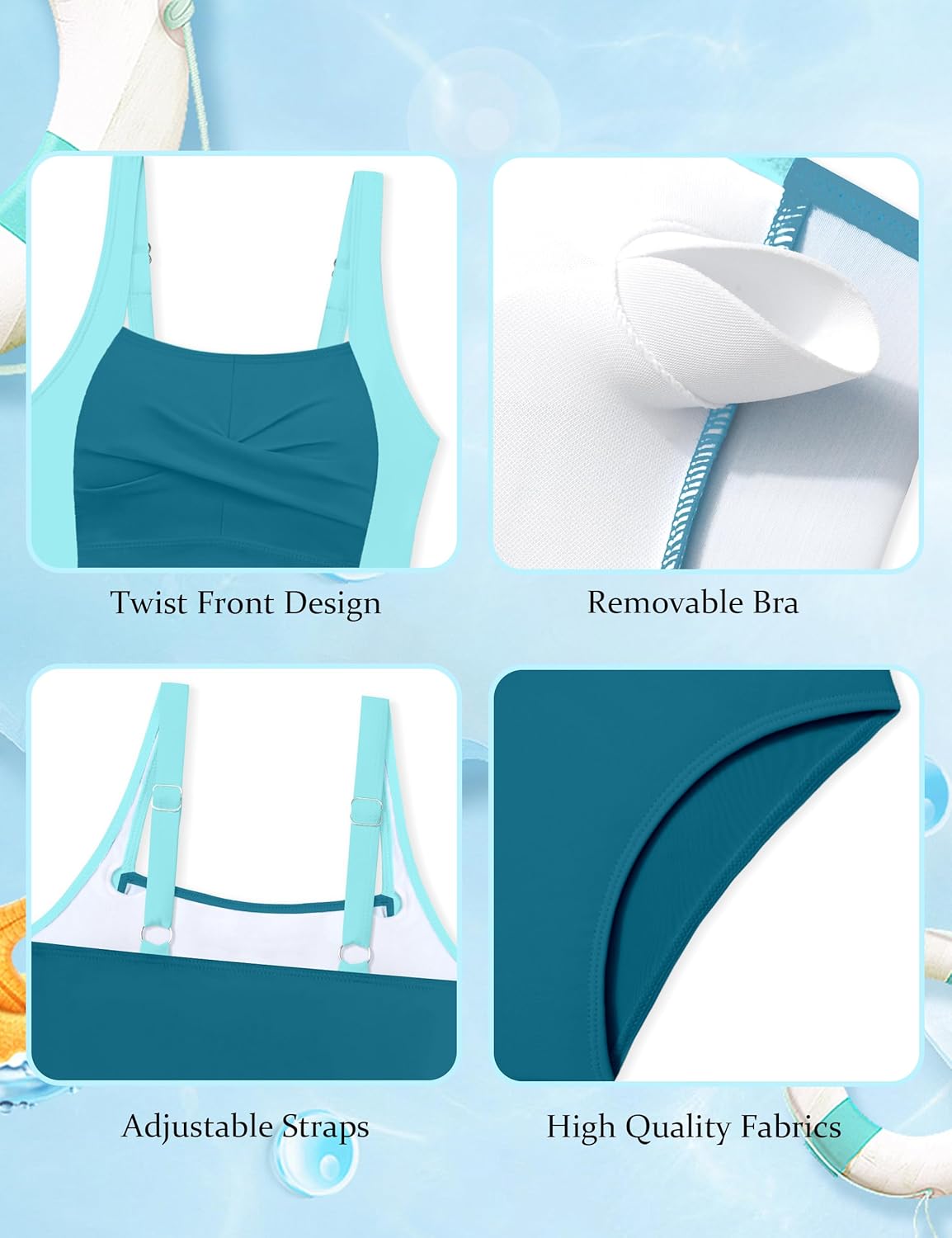 Girls Swimsuit 2 Piece Twist Cross Girls Tankini Swimsuit Color Block Ruched Bathing Suit Printed Swimwear for 9-16Y - Image 5