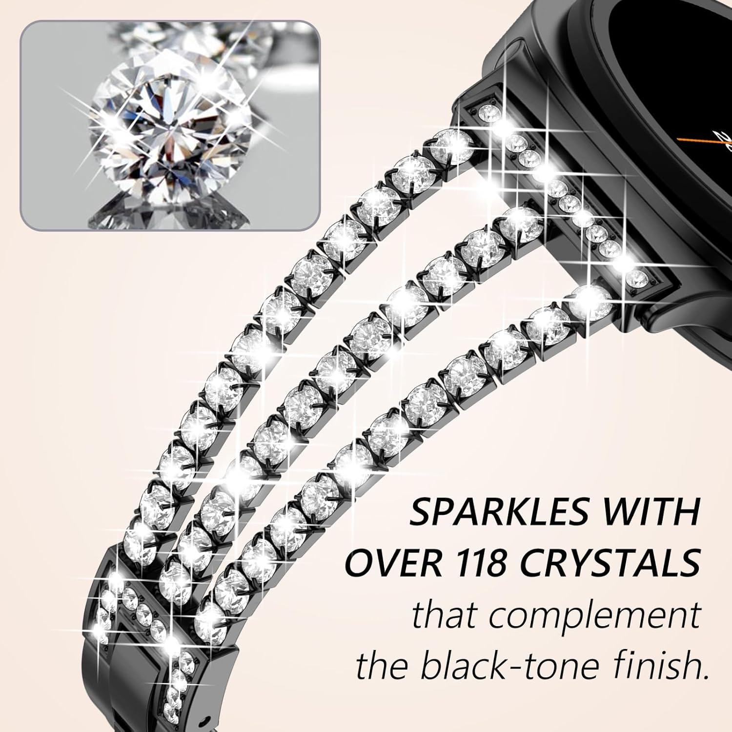 Surace Compatible with Samsung Galaxy Watch 8 Band 40mm 44mm, Galaxy Watch 8 Classic Band 46mm Women Bling Diamond Rhinestone Link Bracelet for Galaxy Watch 8 - Image 2