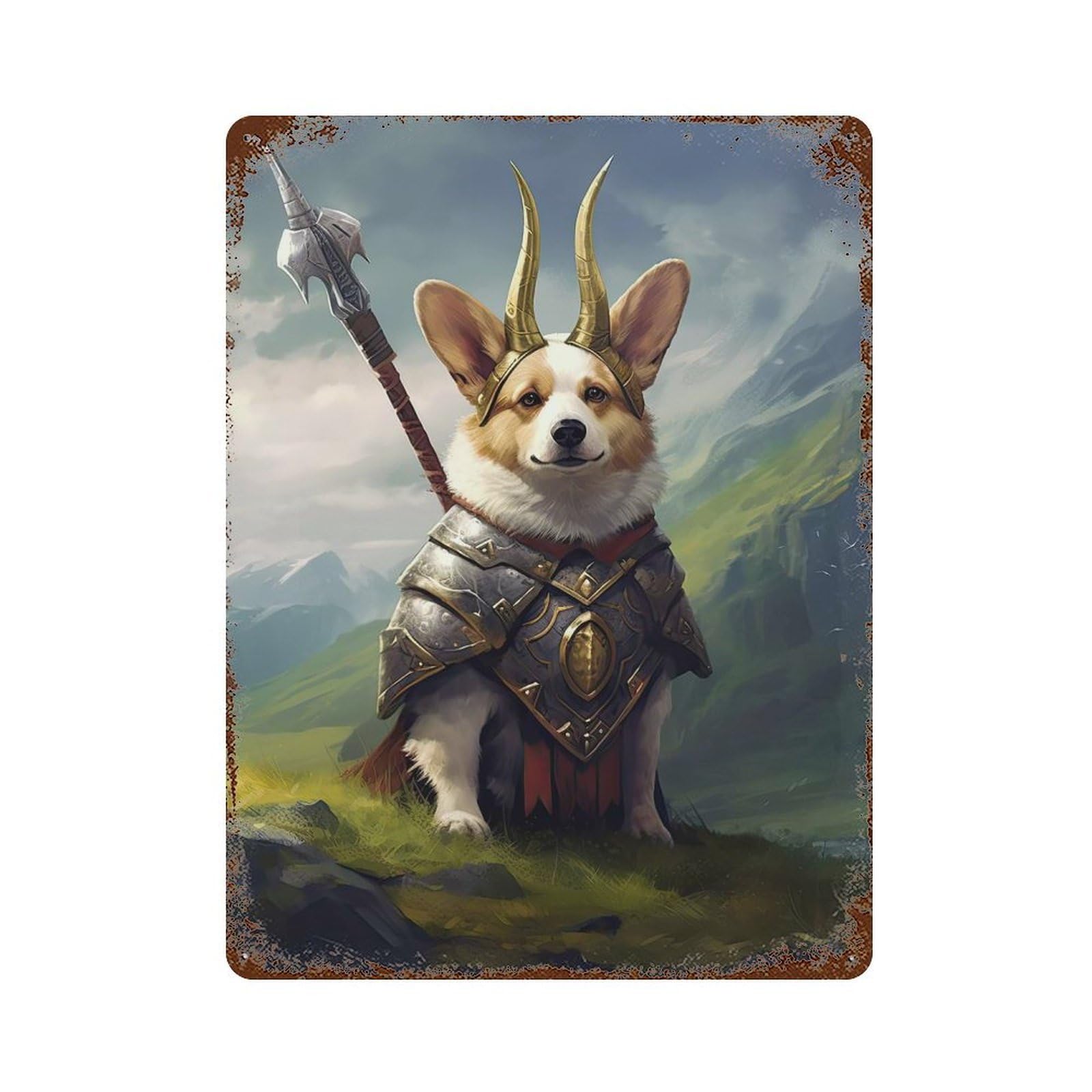 Corgi Viking Decorative Tin Sign 15.7"x11.8", for Bistro, Counter And Cafe Decor, Retro Wall Decor