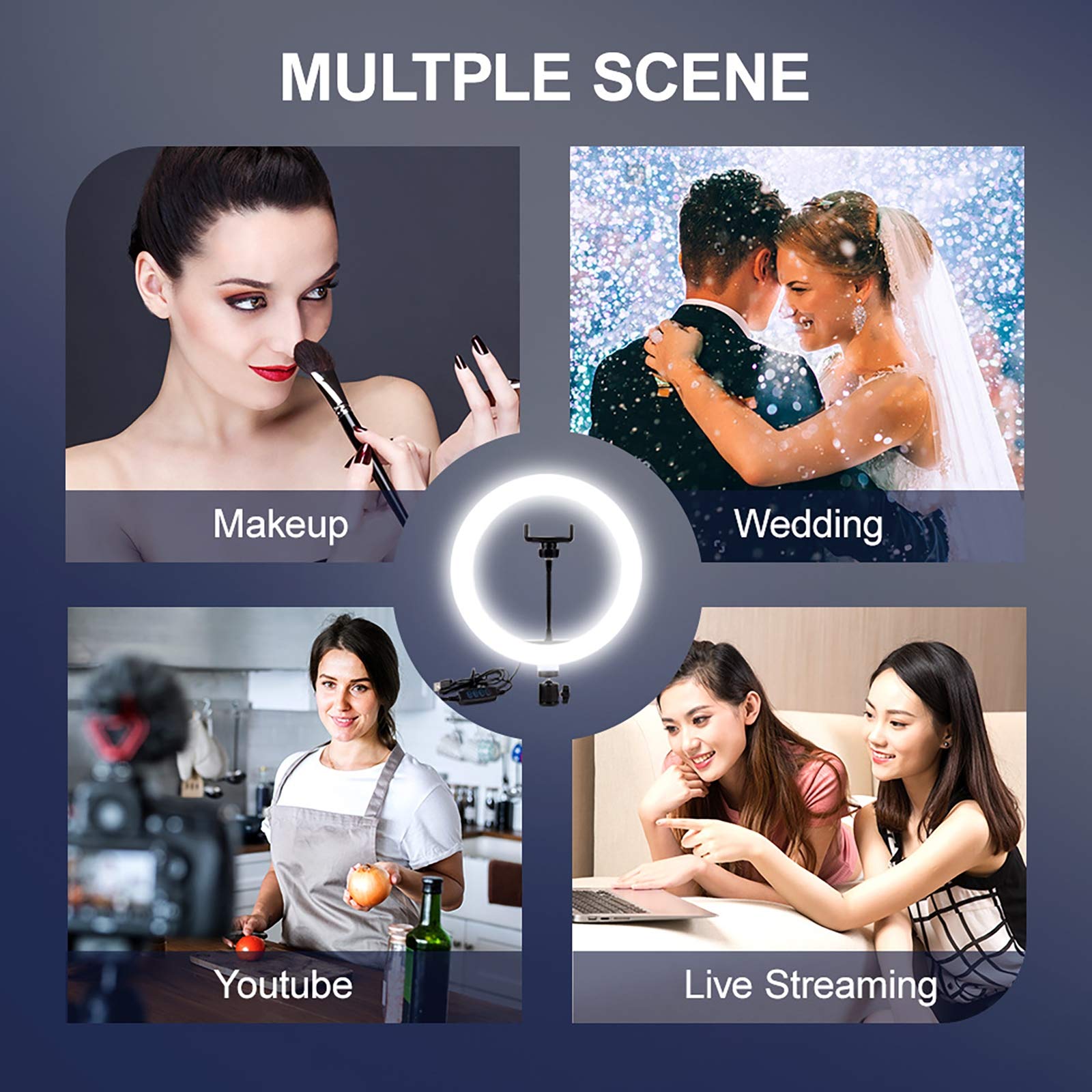 Luce ad Anello Light Luce LED per Selfie da 10 Pollici con Supporto per treppiede e Supporto per Cellulare, Telecamera dimmerabile Ringlight per Video Fotografia Live Streaming e Trucco