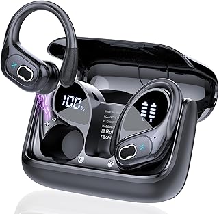 Auriculares Inalámbricos Deportivos, Auriculares Bluetooth 5.4 con HD Micrófono, 75H de Reproducción con Cancelacion Ruido ENC, IPX7 Impermeable Cascos Inalambricos Running con Pantalla LED