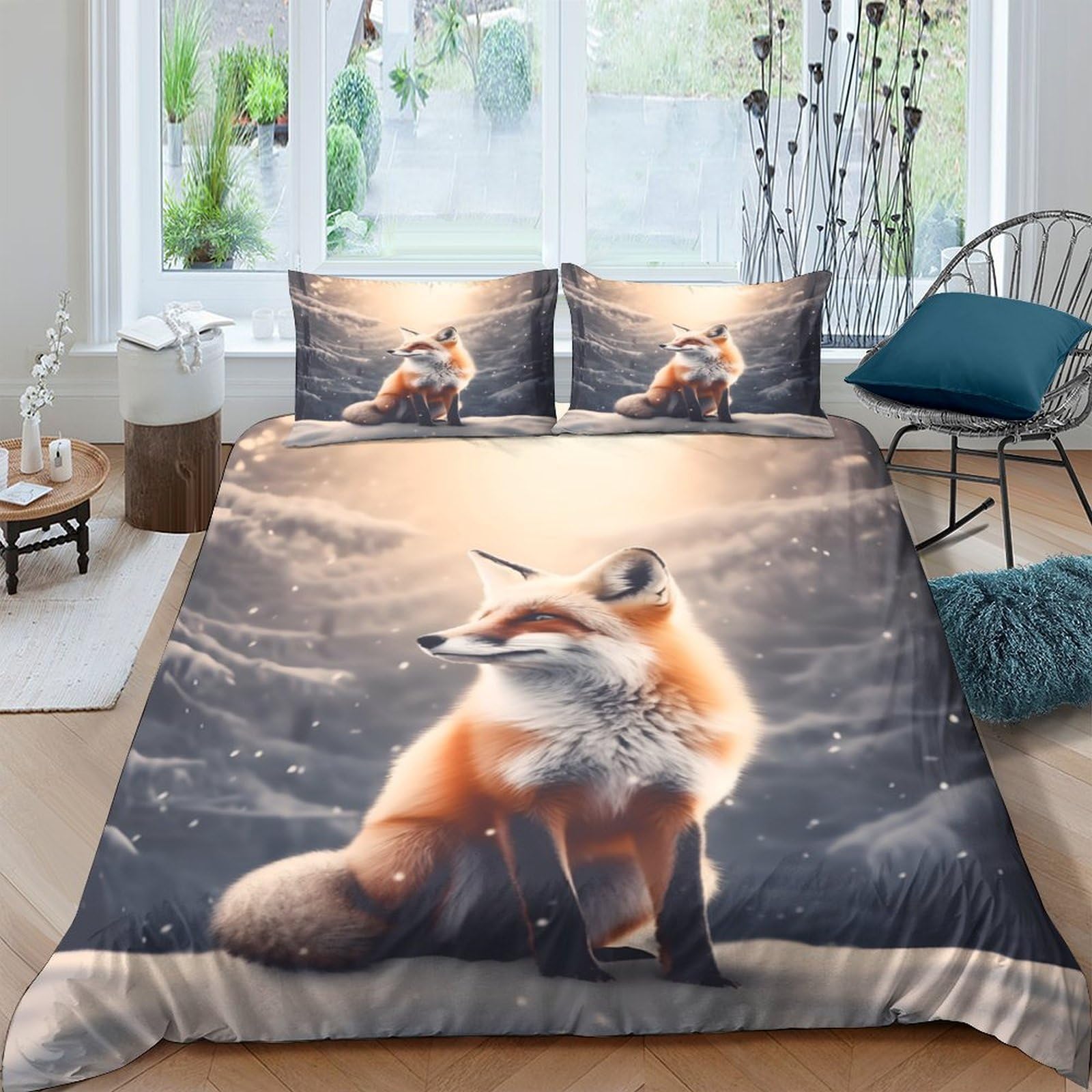Ctjqhvkz Style-2 3D Printed Fox Forest Fitted Sheet Microfiber Soft Non-Slip Bed Cover For Bedroom Guest Room Decor Easy Care Single（135X200cm）