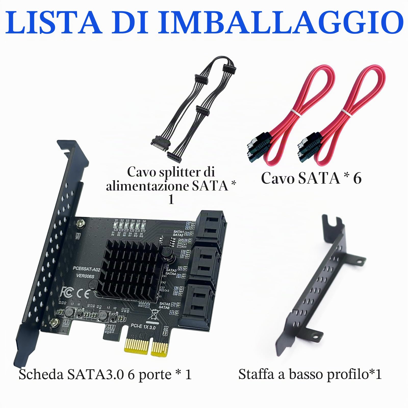 Scheda di espansione PCIe SATA 6 porte x1 6Gbps con controllore e 6 cavi | supporto SSD/HDD, compatibile Windows XP/7/8/10 e Linux