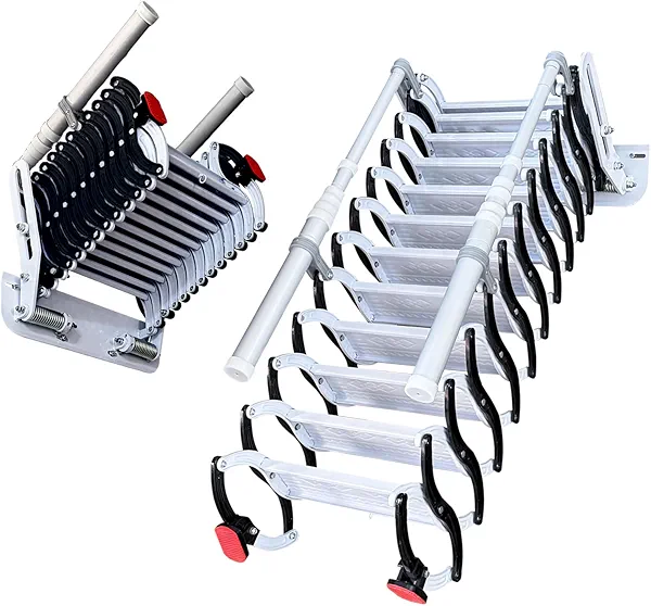 Wall Mounted Attic Ladder, Retractable Loft Stairs with 2 Handrails, Folding Attic Staircase with Pull Down System, Extra Wider Attic Stairs for Indoor, Storehouse, Basement, Garage (10 Steps)