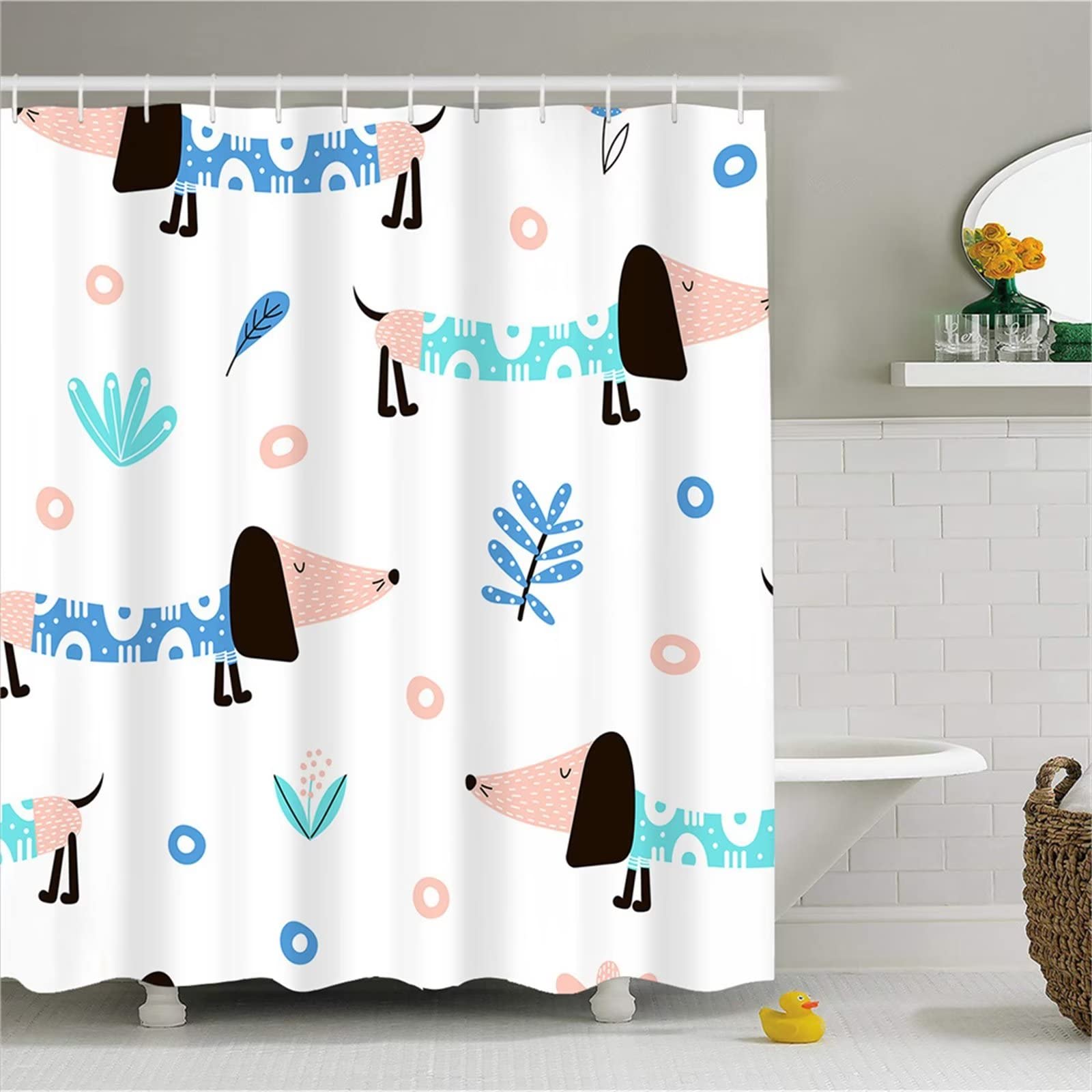 Animale cane Tenda Doccia W300cm x L180cm Tenda per Doccia Antimuffa, Tenda da Esterno Impermeabile Tessuto, 3D Tenda con Ganci per Dormitorio Famiglia Appartamento Hotel Doccia ​Bagno Decor