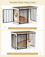 Vista 3 de Mueble de jaula para perros de 31.9 pulgadas con puerta de granero, perrera resistente para interiores con 2 puertas, mesa auxiliar de jaula