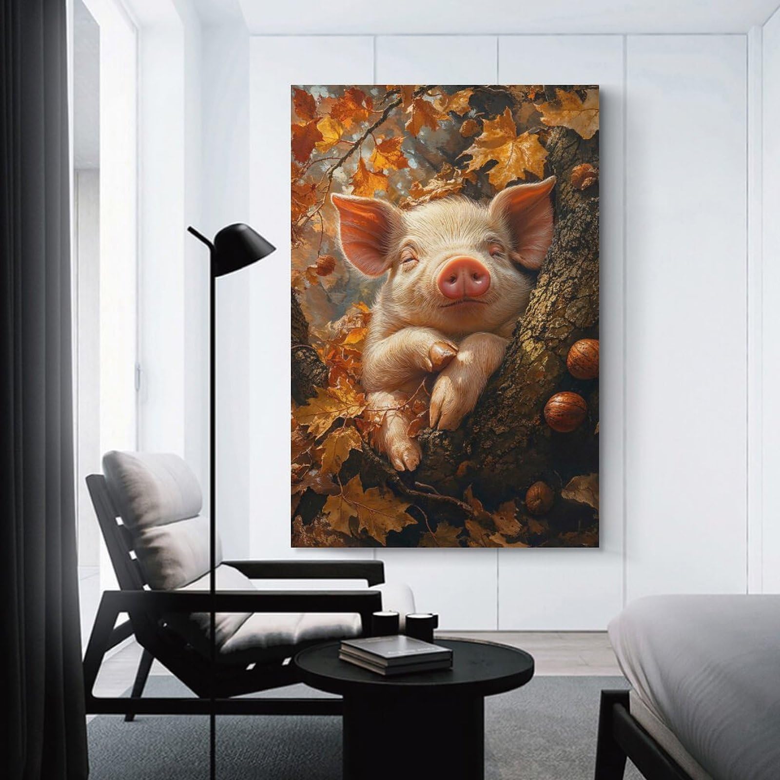 Junmoney Piglet in Autumn Leaves Canvas Wall Decor, 20x30inch(50x75cm), for Art Walls, Layered Displays Or Homes, Home Wall Art for Statement Displays