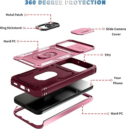 Miniatura 7 de PASNEW Funda para teléfono Samsung Galaxy A14 5G, cubierta de cámara con función atril y deslizante, grado militar, carcasa rígida de cuerpo