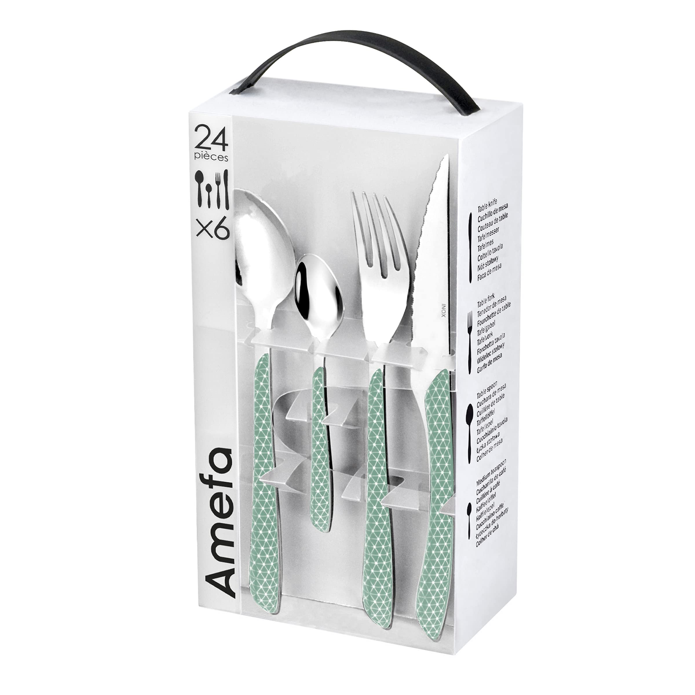 Amefa ECLAT Cubertería de 24 Piezas para 6 Personas, Acero Inoxidable, Vert & Blanc