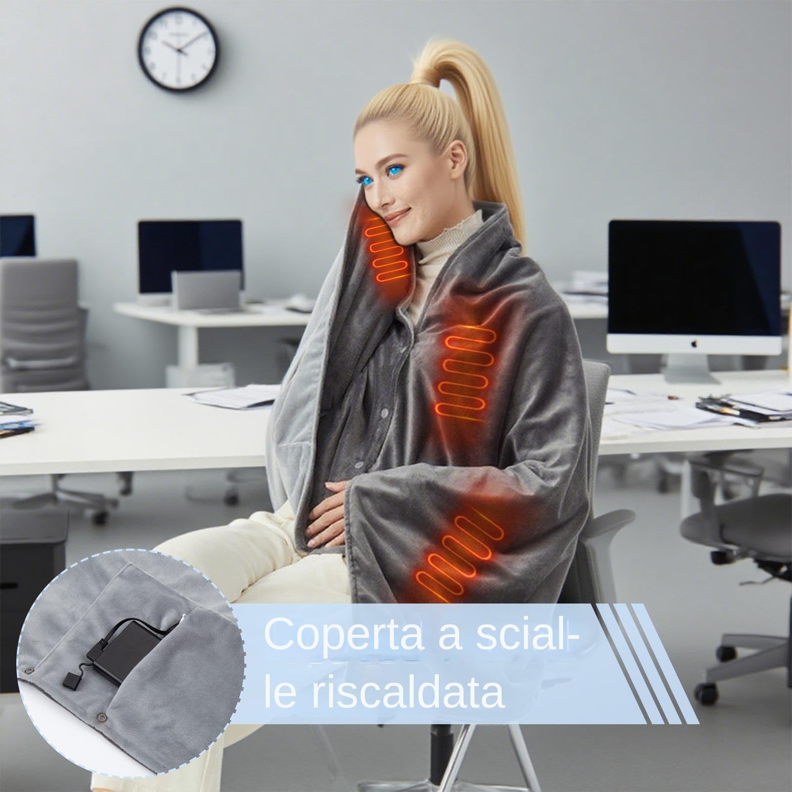 Plaid Riscaldato Scialle Poncho Elettrotermico Per Grembo Piedi Ginocchia | Scialle Riscaldante Indossabile Cordless Per Interni Casa Studio Campeggio Viaggio Sonno Auto Uomo Donna