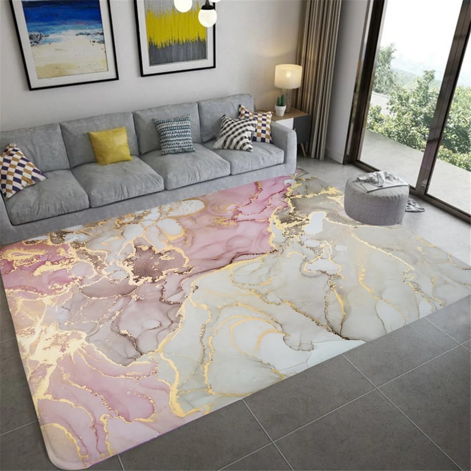 Tapis de zone 3D marbre abstrait pour chambre d'enfant avec support en caoutchouc