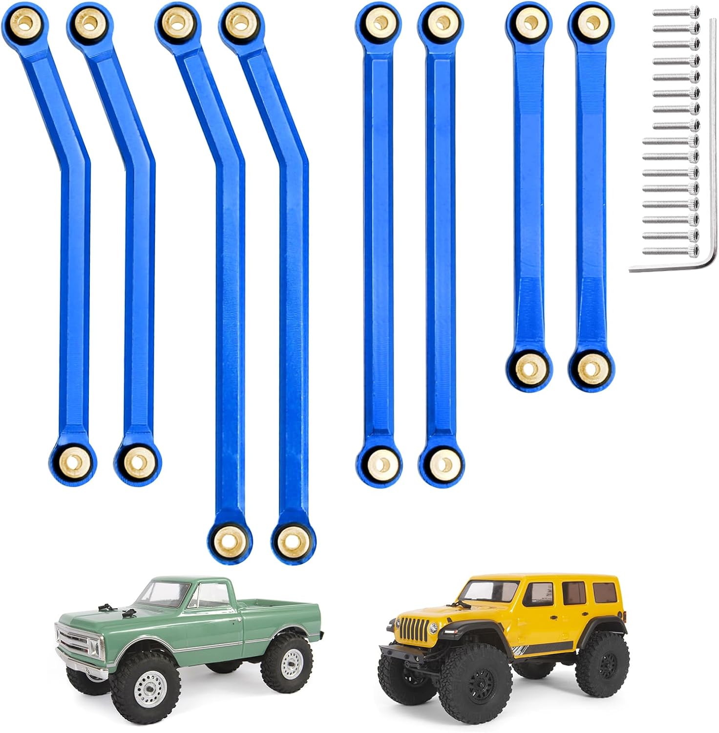 High Clearance Steering Links Set for Axial SCX24 C10 AXI00001 Wrangler JLU AXI00002, 8PCS (Blue)