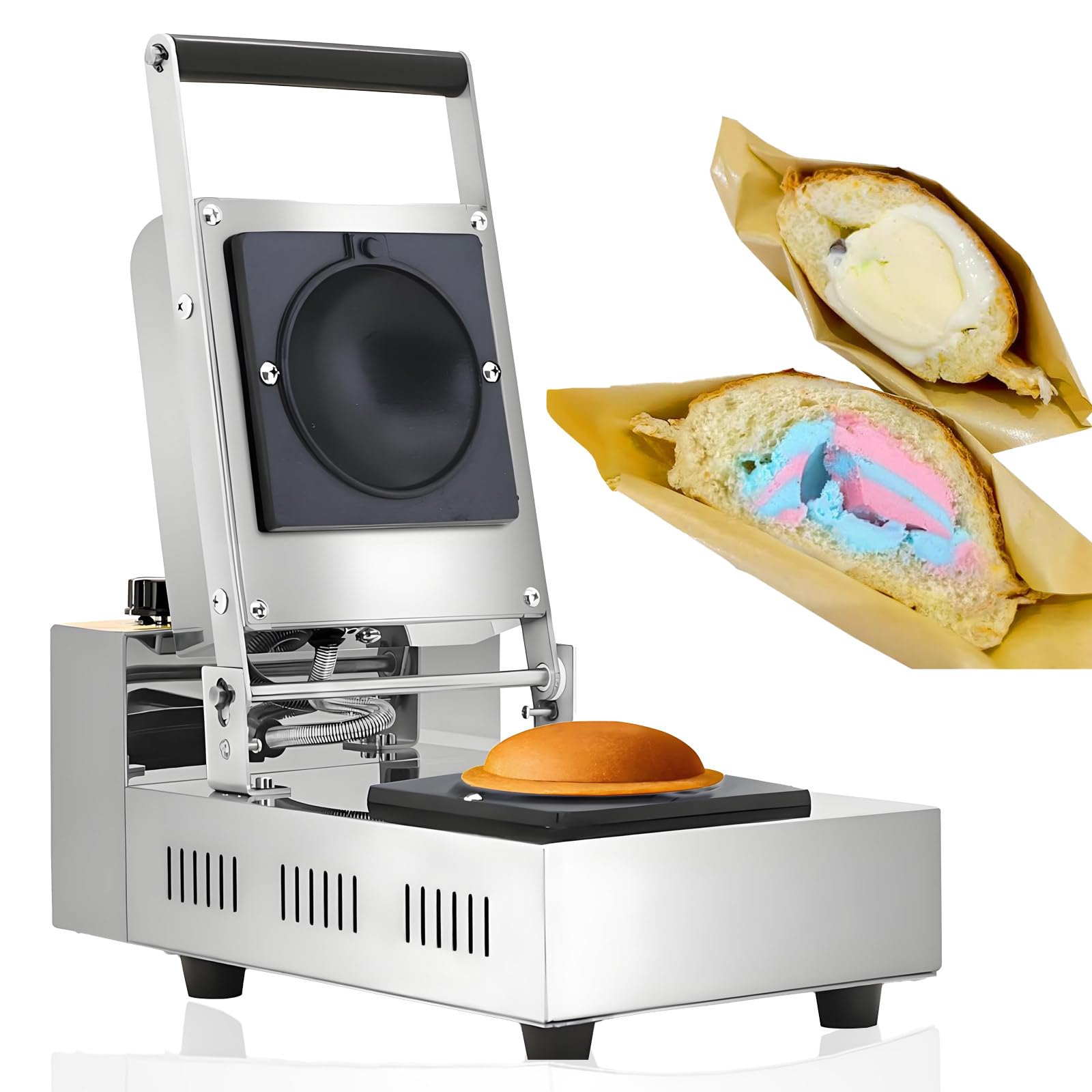 Commercial UFO Burger Waffle Maker,Ice Cream Filling Burger Machine with 0-5 Time & 122-572°F Temp Control, Hamburger Waffle Maker for Kitchen or Restaurant
