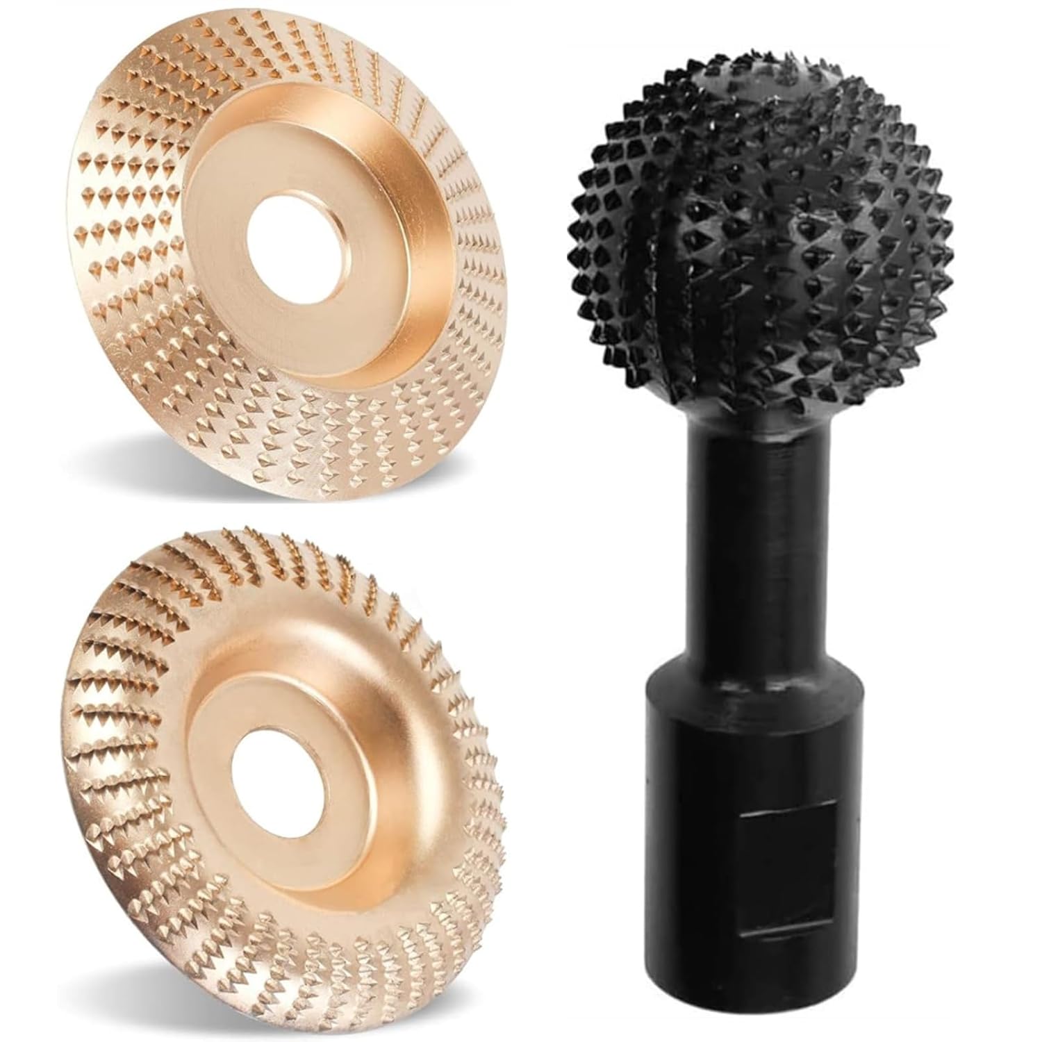 1 PCS Rotary Burr with 5/8-11 Threads for 4 1/2 and 5 Inch Angle Grinder, 2PCS Wood Carving Disc Set，for Wood Carving Grinding Polishing Engraving
