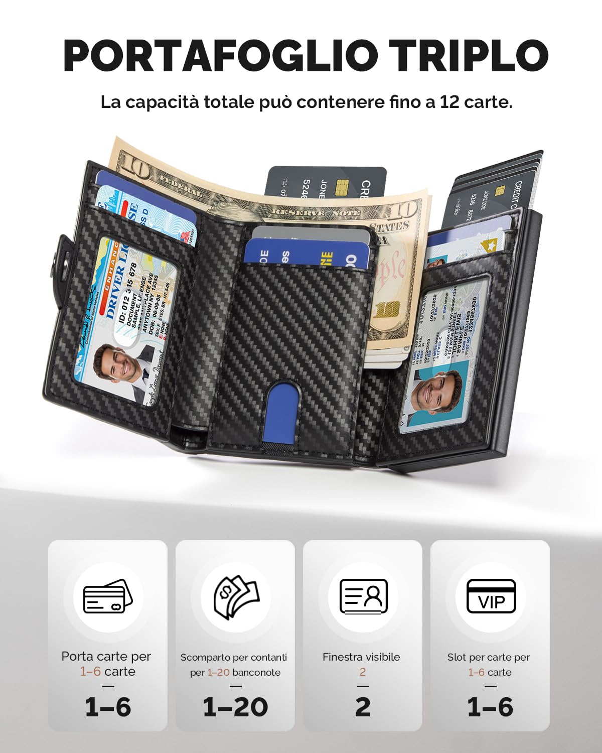 Portafoglio Uomo AirTag Porta Carte di Credito Uomo Portacarte Portafoglio Slim RFID Airtag Wallet Porta Airtag Apple Smart Tag Portamonete Capacità per 9-12 carte Finestra ID di Tasca per Monete