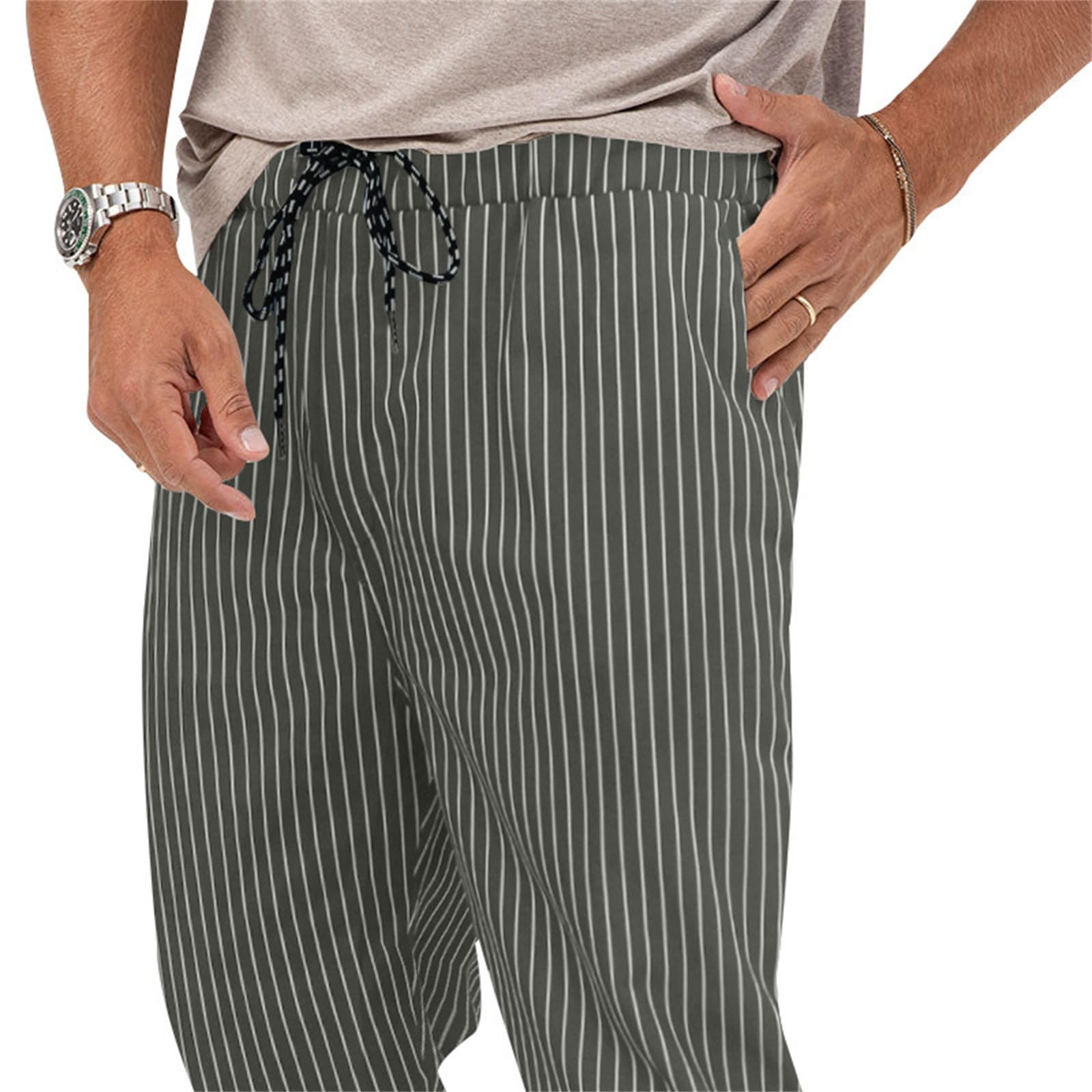 Pantalones chinos para hombre, a rayas, pantalones chinos con elástico, pantalones ajustados, pantalones de tela para hombre, pantalones de lino con cordón, ligeros, pantalones de verano, pantalones