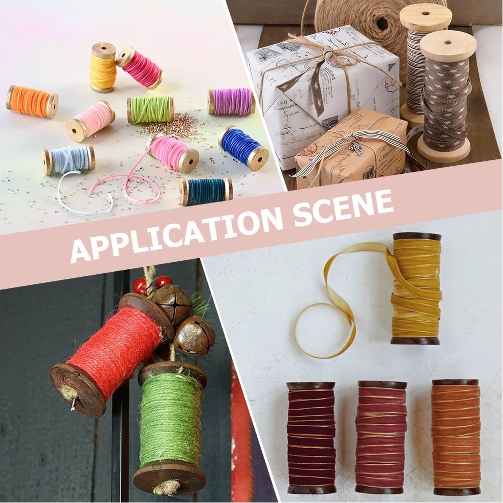 SUNNYCLUE 10Pcs 2 Colors Wooden Spools Wood Thread Bobbin 3.8 Inch Empty Ribbon Spools Textile Rope Wire Crochet Cord Weaving Embroidery Bobbin for Sewing Arts Crafts Organizing Thread Twine Ribbon