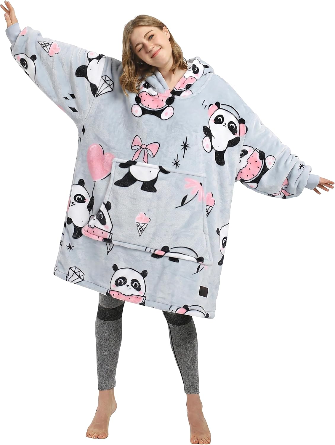 Catalonia Oversized Blanket Hoodie, Panda Print Fleece Wearable Blanket | Perfect for Gaming, Movie Nights, Reading & Relaxing at Home, A Cozy Gift for Adults, Men, Women, Family & Friends