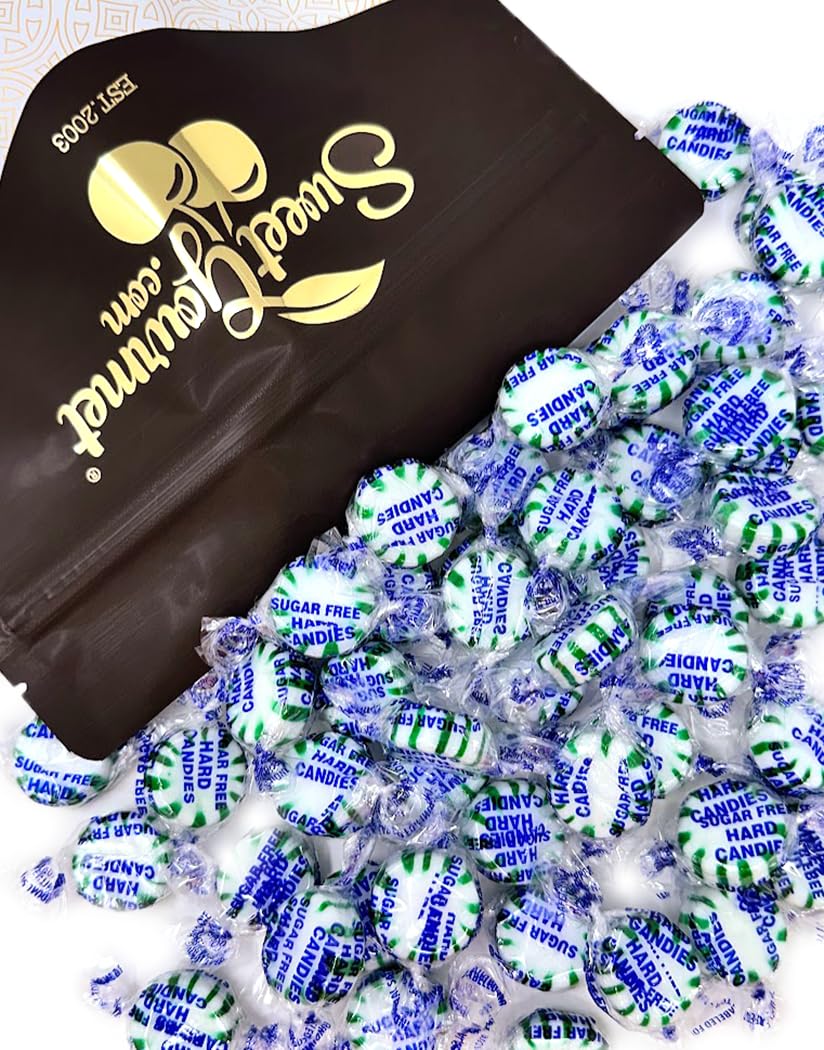 SweetGourmet Sugar-Free Spearmint Starlight Hard Candy, Individually Wrapped, Bulk Candy, 2 Pound Bag