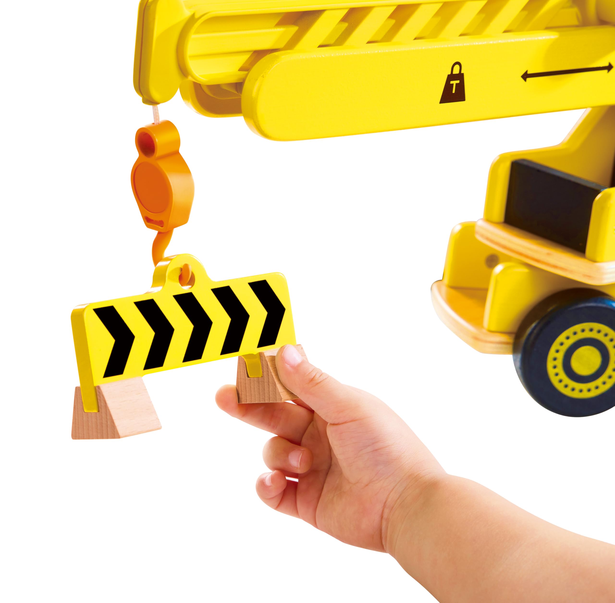Hape Mobiles Kran- und Baustellenset - ausfahrbarer Kranarm, Rollenspiel für Kinder, Baustellen Spielzeug mit Kran und Zubehör, Fahrzeug- und Lernspiel aus Holz, für Kinder ab 2 Jahren