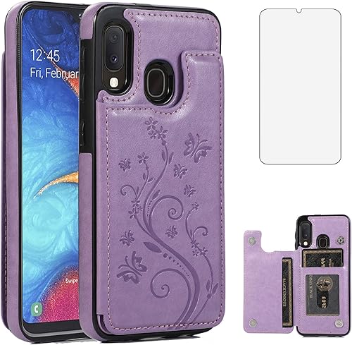 Funda de teléfono para Samsung Galaxy A10eA20e con protector de pantalla de vidrio templado y tarjetero con soporte para tarjetero, accesorios de