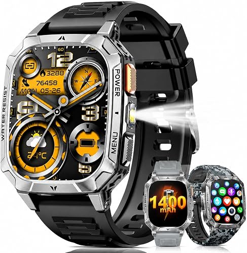 79% off promo code for Smart Watches for Men, 1400mAh Military Smart Watch with LED Flashlight, 2.01" Fitness Tracker, Bluetooth Call, 100+ Sports on Amazon