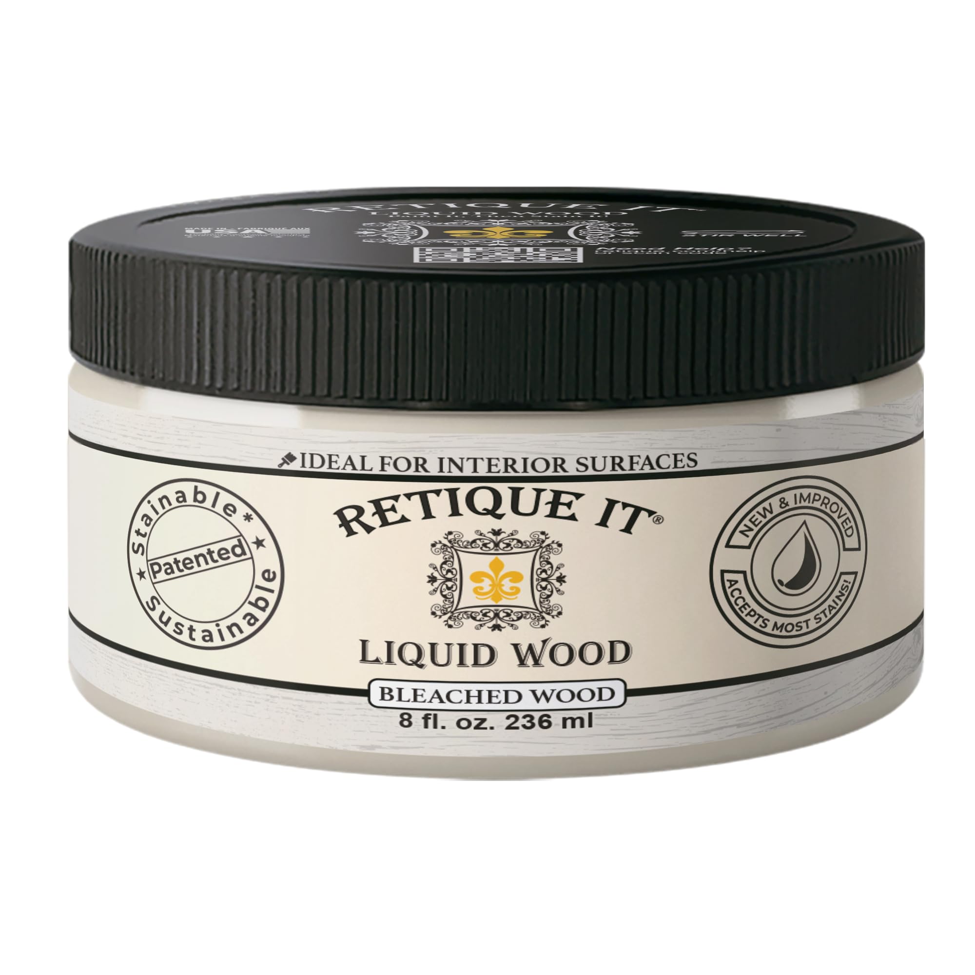 Retique It New and Improved Formula Liquid Wood Coatings - Stainable Primer - Paint It Then Stain it (Bleached Wood, Small) 8 Fl Oz (Pack of 1) Bleached Wood
