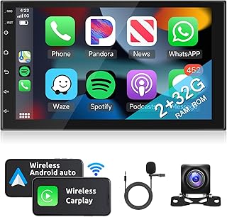 podofo Android 12 Double Din Car Stereo Support Wireless Carplay Android Auto with 7 Inch Touchscreen Radio GPS Navigation Bluetooth USB WiFi FM/RDS Radio Receiver Backup Camera Head Unit