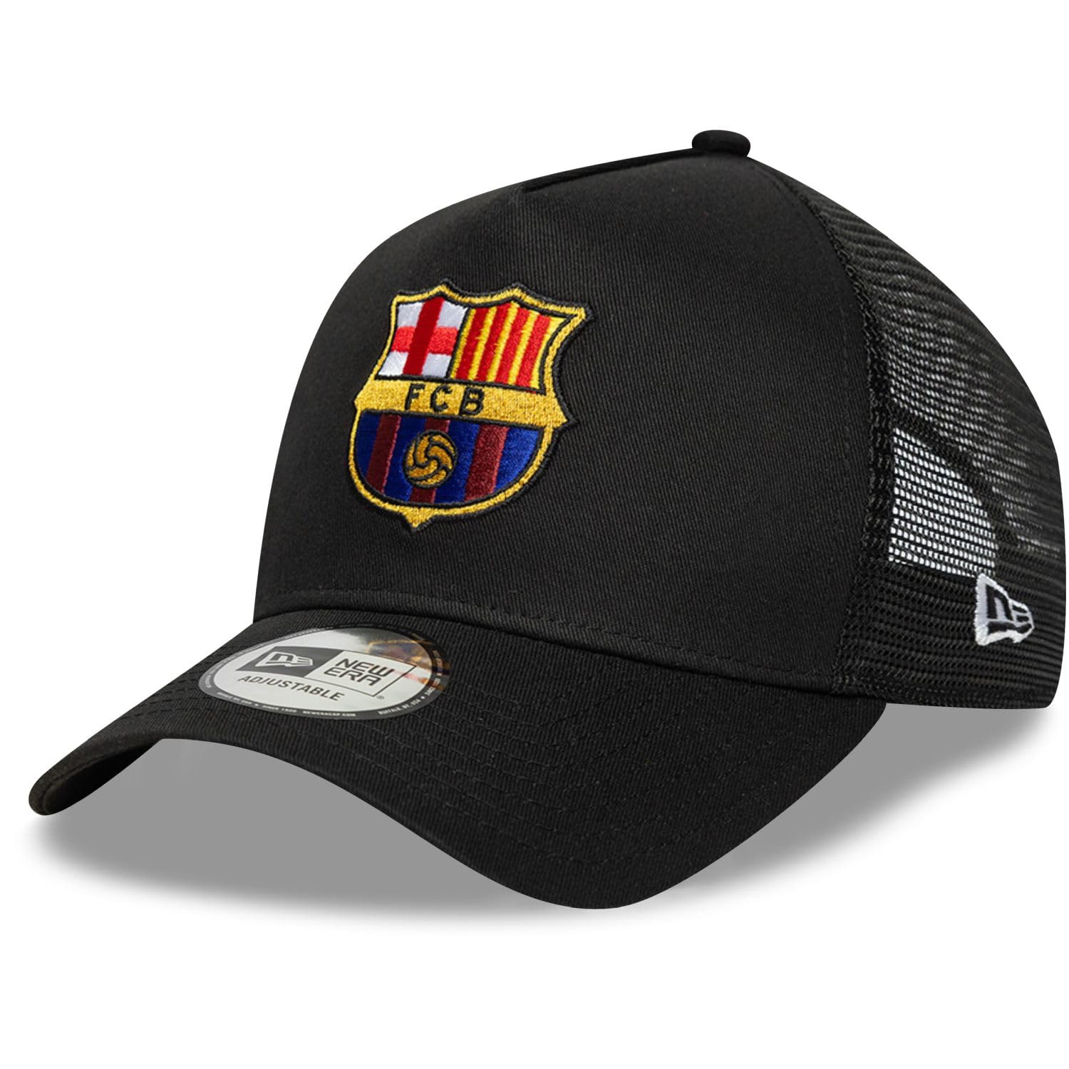 New Era Unisex Black Fc Barcelona Football Club, Official 2026 Merchandise, Core Patch Logo A-Frame Trucker Baseball Cap, Hat, Adjustable,